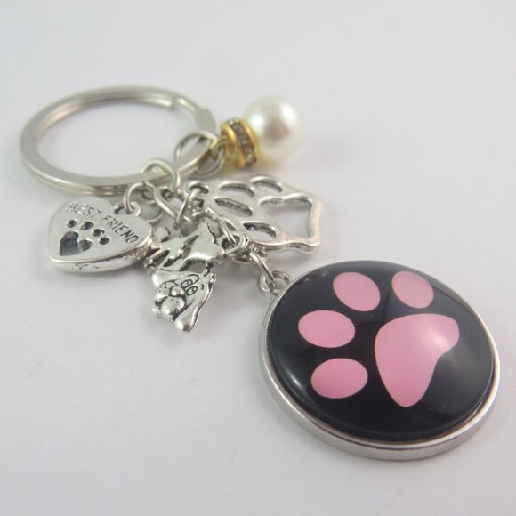 Dog Paw Print Keychain – Pink Paw Charm Key Ring Dog Lover Gift Pet Owner Bag Ac - Picture 2 of 4